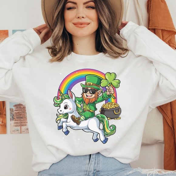 Unisex Crew Neck Long Sleeve Sweatshirt St Patrick's Day Sweatshirt - Picture 2 of 4
